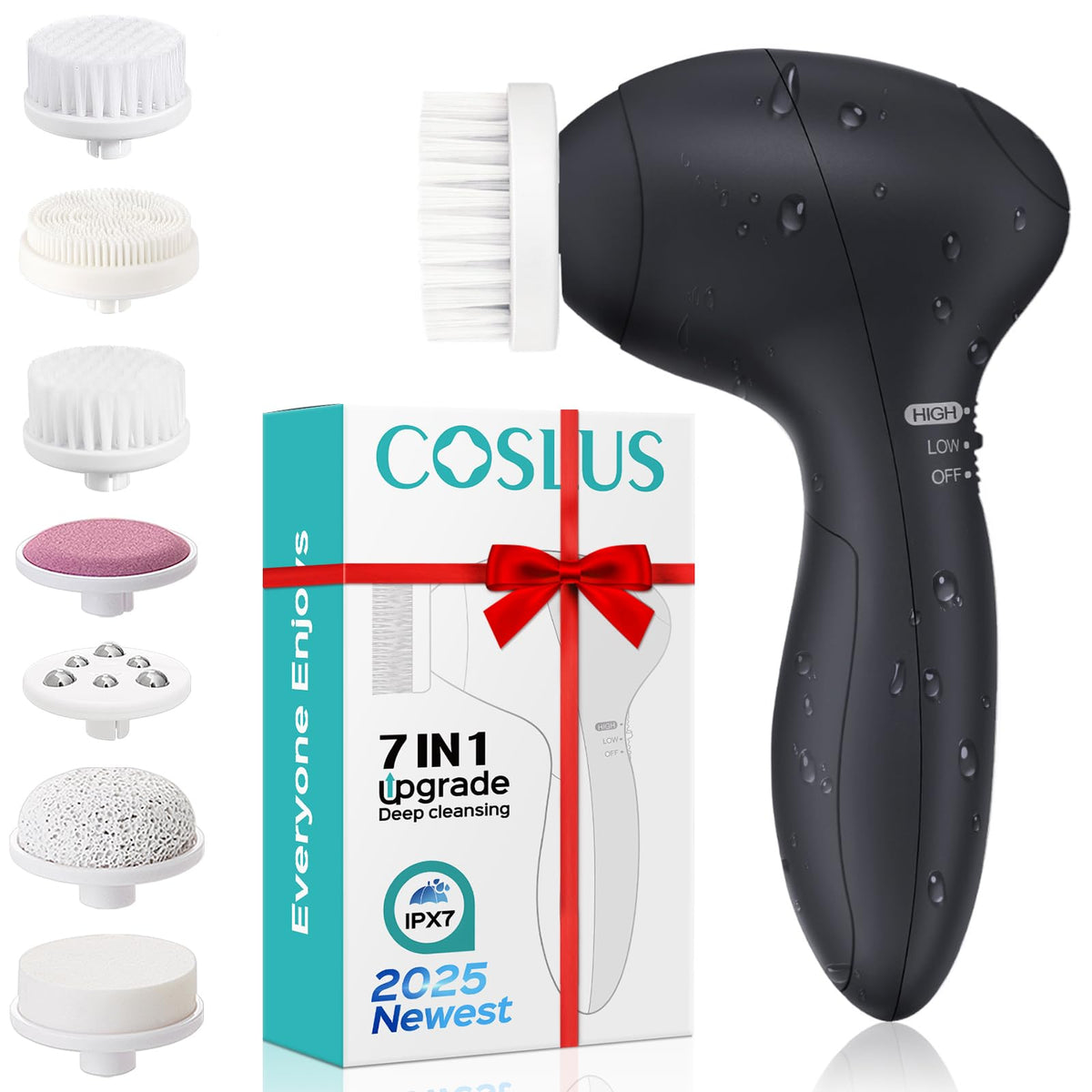 Coslus 7-In-1 Silicone Facial Cleansing Brush - Waterproof Exfoliating Spa Device