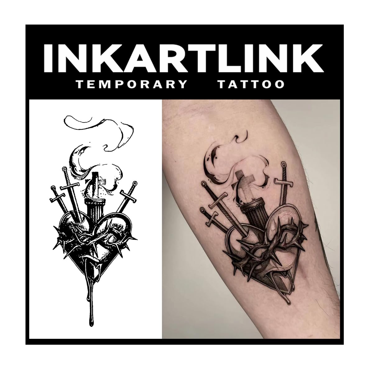 Inkartlink Semi-Permanent Tattoo - Hurt Heart Design, Waterproof, Realistic, Lasts 1-2 Weeks