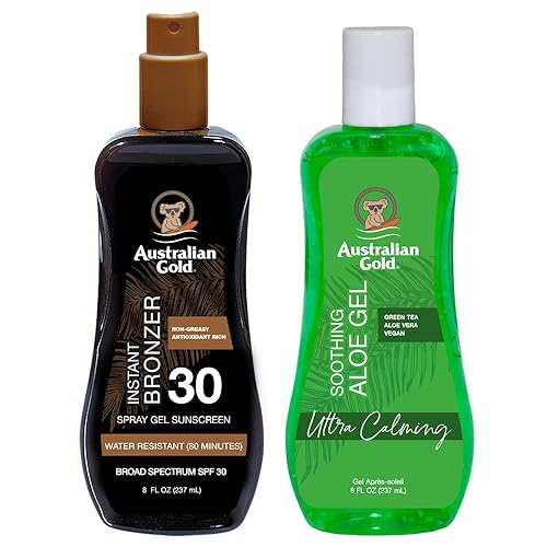 Australian Gold Sunscreen Gel Spray With Bronzer & Aloe Vera, Spf 15, 8 Fl Oz (Pack Of 2)