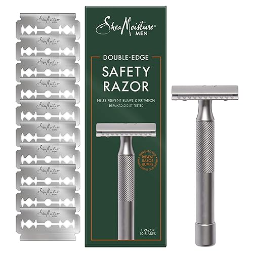 Sheamoisture Double Edge Safety Razor For Men With 10 Platinum Coated Blades, Stainless Steel