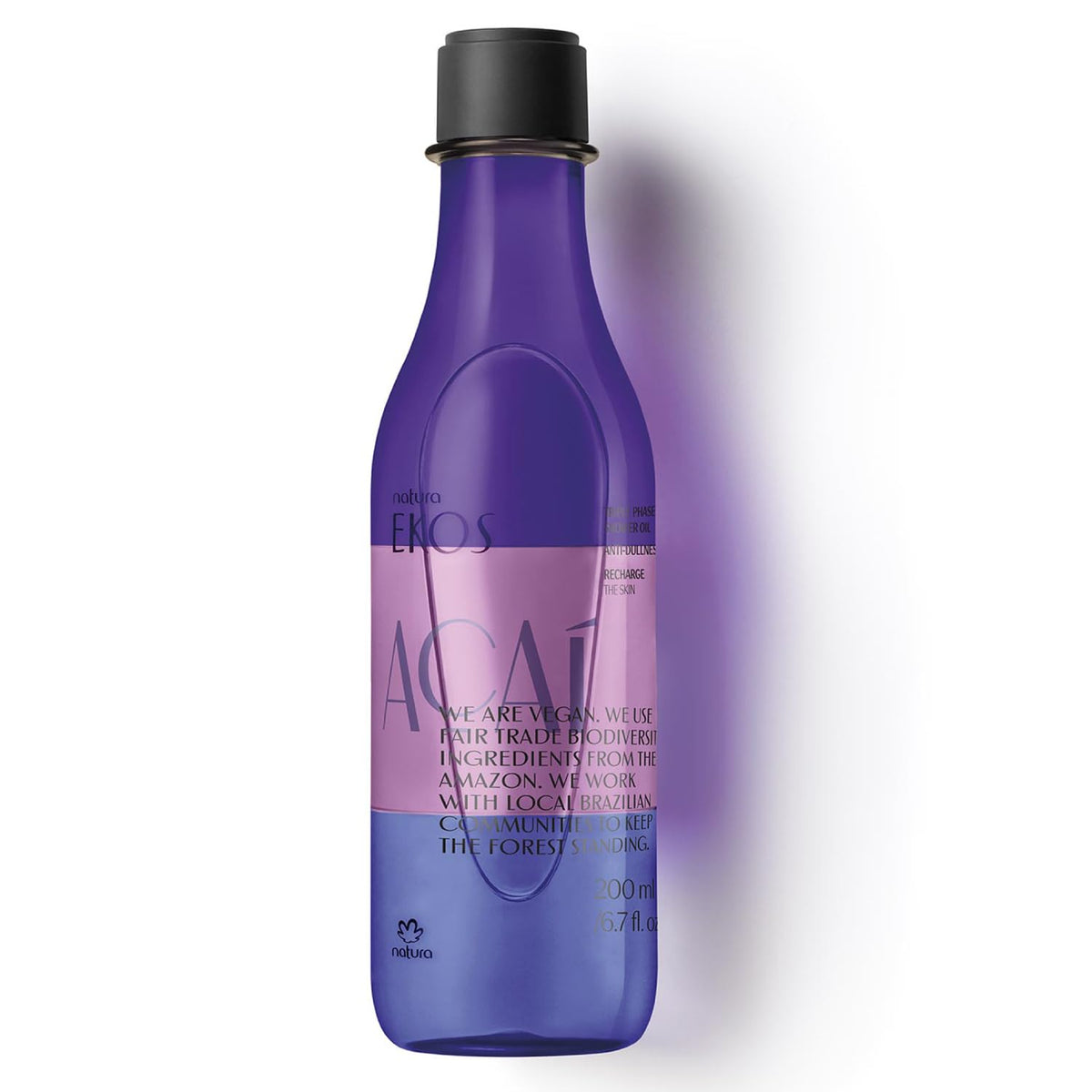 Natura Ekos Açaí Shower Oil - Revitalizing Bath Oil & Skin Moisturizer - Vegan - 6.7 Fl