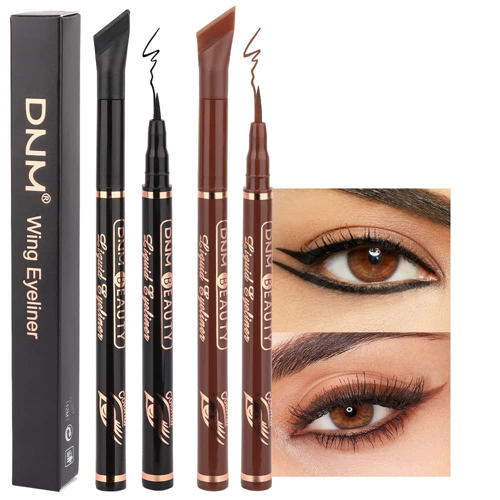 Evpct 2Pcs Waterproof Black & Brown Liquid Wing Eyeliner Stamp Eye Pencil Makeup Set