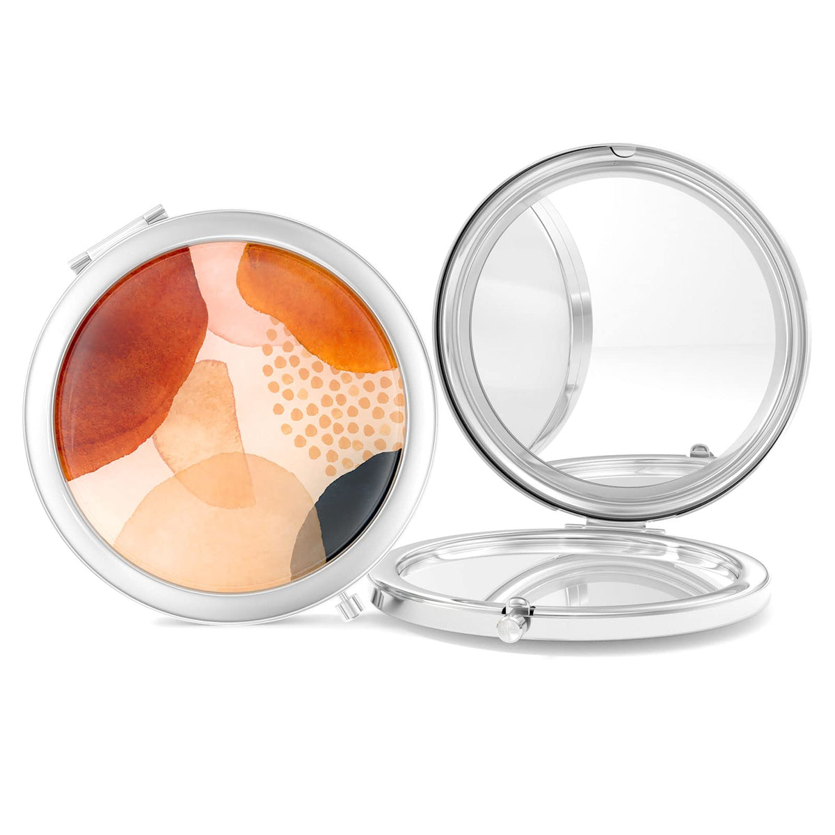 Nipichsha Compact Mirror - 2-Sided 2X/1X Magnification, Portable Makeup Mirror, Silver Art Design