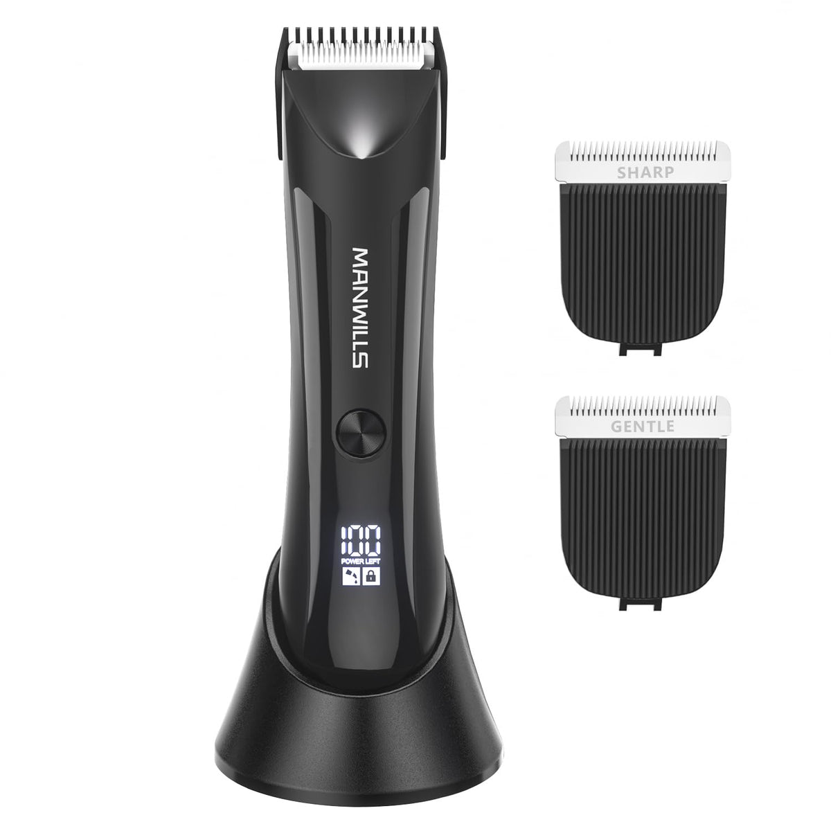 Manwills Waterproof Body Hair Trimmer For Men - Rechargeable, 2 Ceramic Blades, 7000Rpm