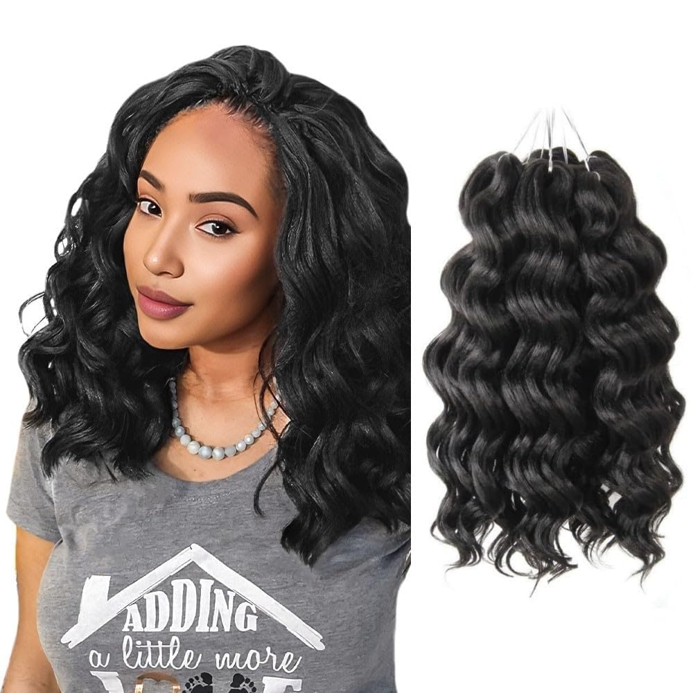 Niseyo Nu 12 Inch Ocean Wave Crochet Hair - 8 Packs Soft Water Wave Deep Wave Braiding Hair 1B