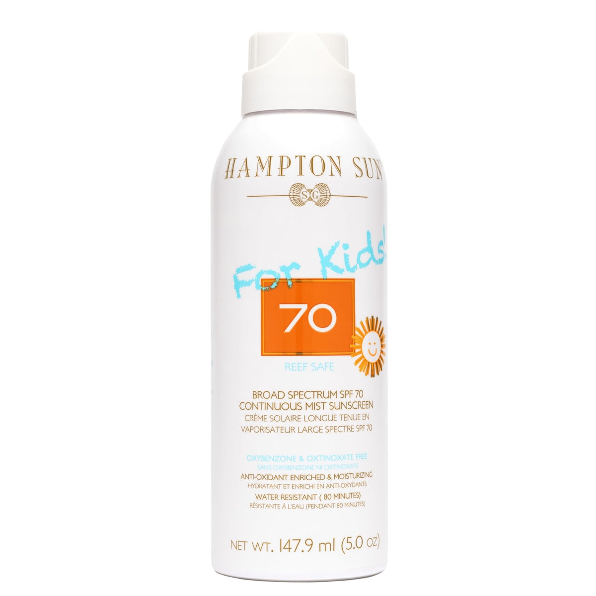 Hampton Sun Spf 70 Kids Sunscreen Mist, Water/Sweat Resistant, Vitamin E & Aloe, 5Oz