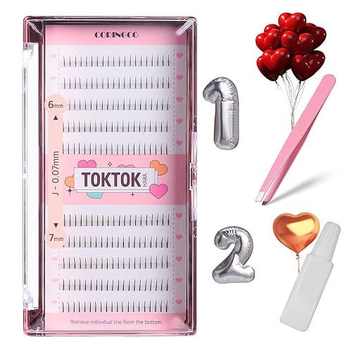 Coringco False Eyelashes Extension Kit With Glue & Tweezers - Self Adhesive Bottom Single 6-7Mm