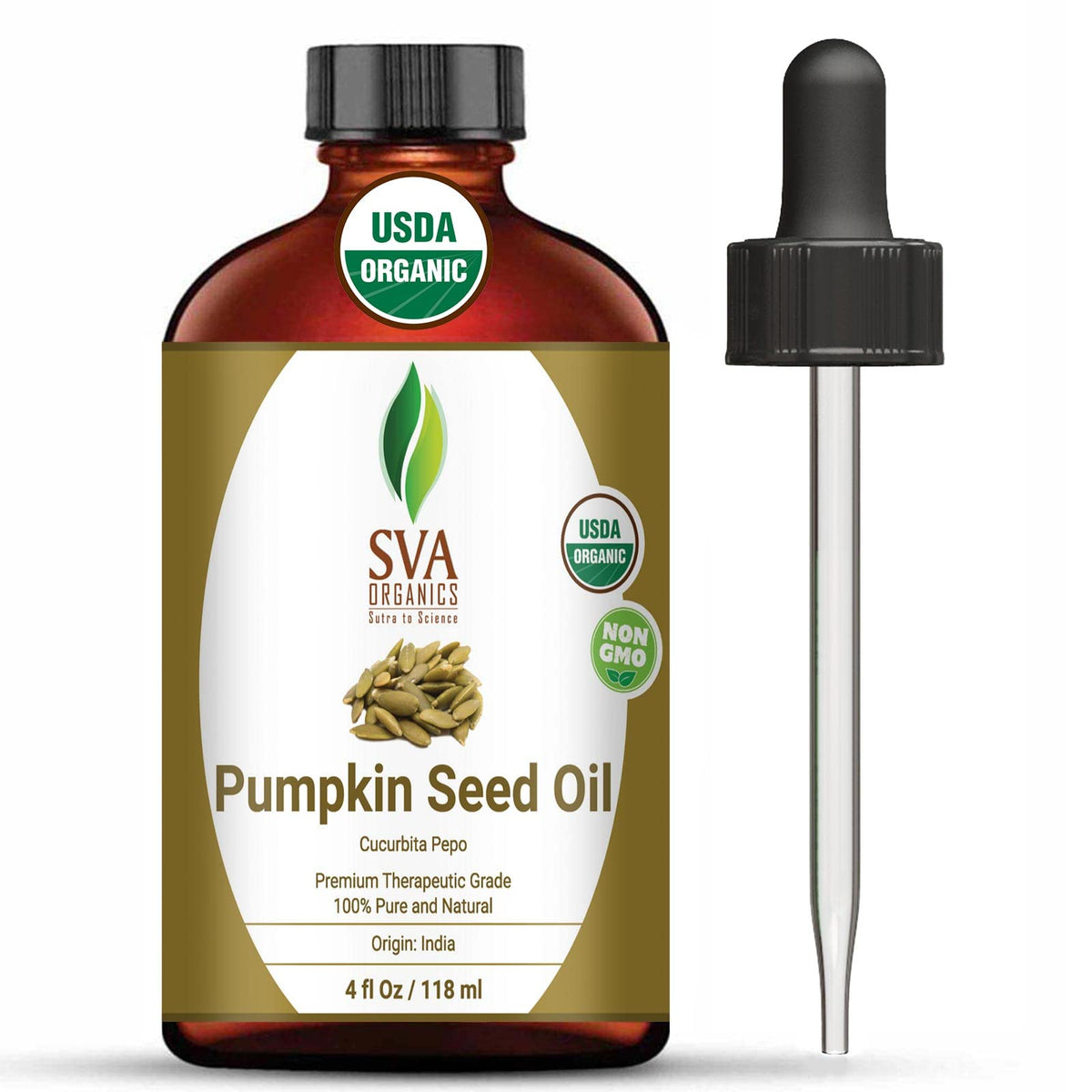 Sva Organics 4 Oz Pumpkin Seed Carrier Oil - 100% Pure, Cold Pressed, Unrefined For Skin & Hair