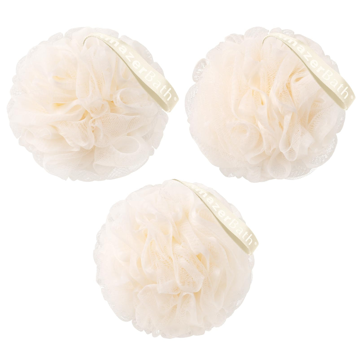 Amazerbath Cream Loofah Sponge Set Of 3 - Body Scrubber Bath Sponge For Men And Women