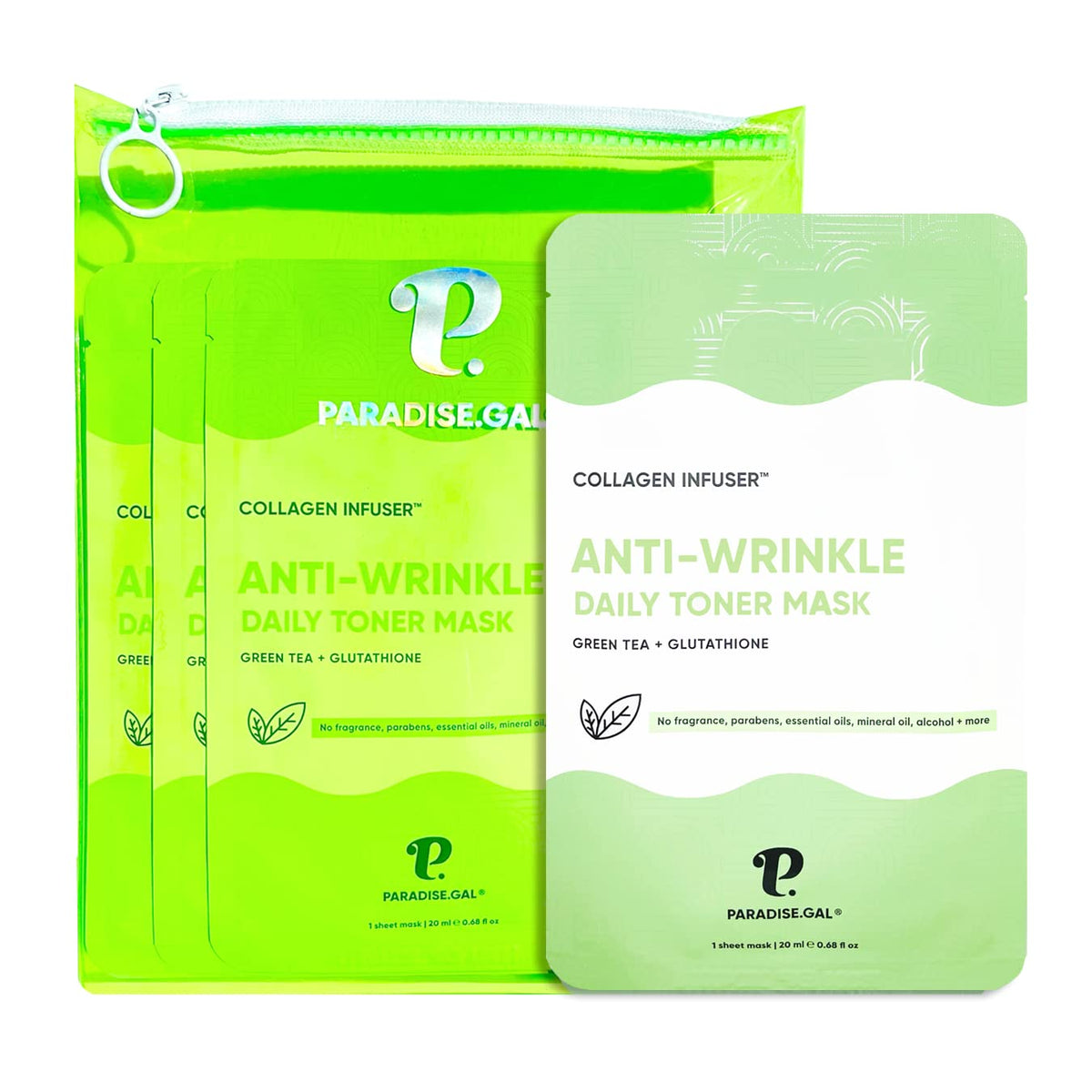 Paradisegal Anti-Wrinkle Face Masks (10-Pack) - Collagen, Green Tea & Ceramide For Youthful Skin