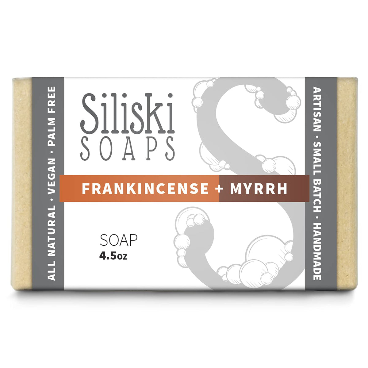 Siliski Soaps All Natural Vegan Bath Soap - Frankincense + Myrrh, 4.5 Oz, Gentle Hard Soap