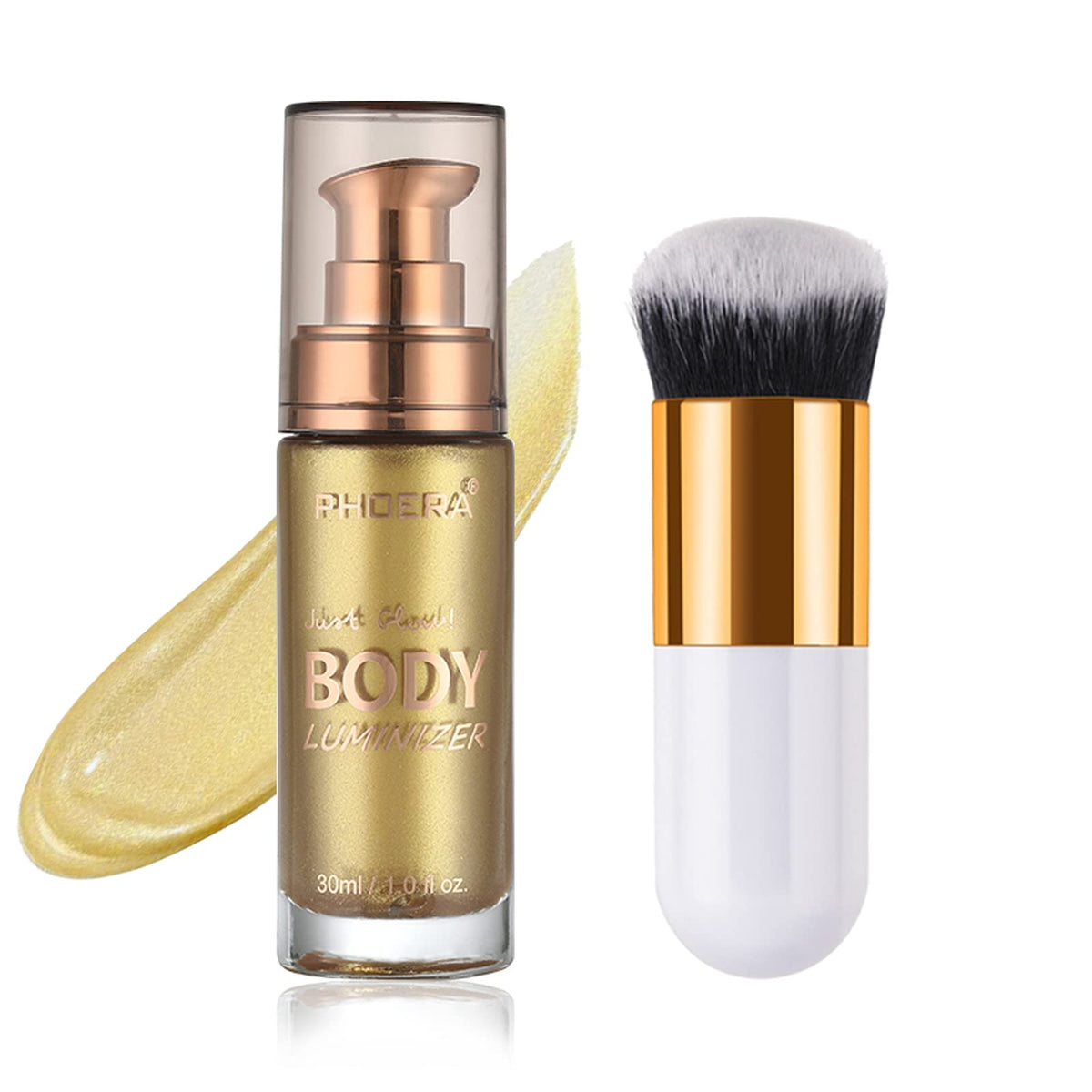 Lezero Body Shimmer Oil - Waterproof Bronze Luminizer With Brush, 1Oz, Metallic Gold #02