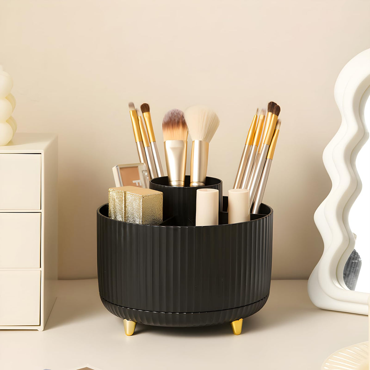 Diesisa 360° Rotating Makeup Brush Holder - 5 Slot Acrylic Organizer For Vanity, Cosmetics, Nail Polish