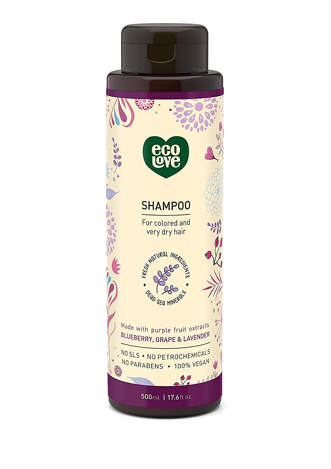 Ecolove Natural Lavender Shampoo - Vegan, Sls & Paraben Free For Color Treated & Damaged Hair, 17.6 Oz