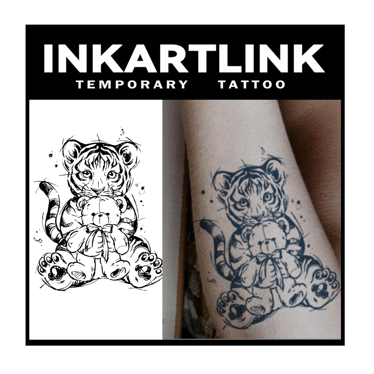 Inkartlink Cute Tiger Temporary Tattoo - 2 Sheets, Waterproof, Semi-Permanent, Lasts 1-2 Weeks