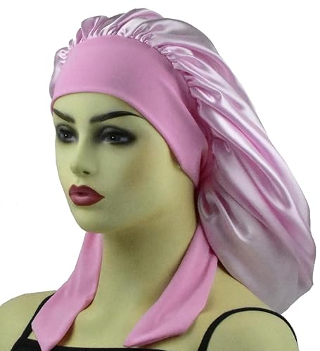 Cocosilk Pink Satin Bonnet For Braids - Xl Large Silk Hair Cap With Tie For Sleeping