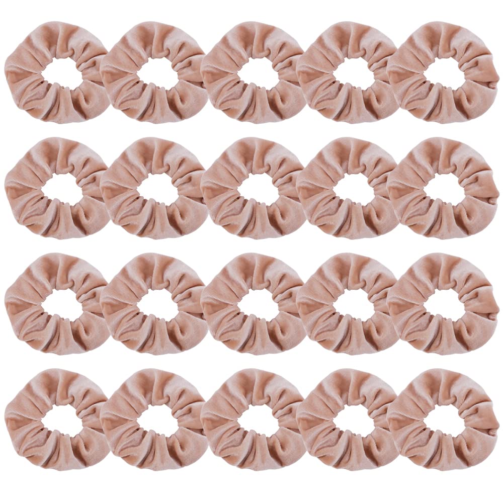 Didder 20 Pcs Light Khaki Velvet Scrunchies For Hair Accessories - Soft Elastics For Women & Girls