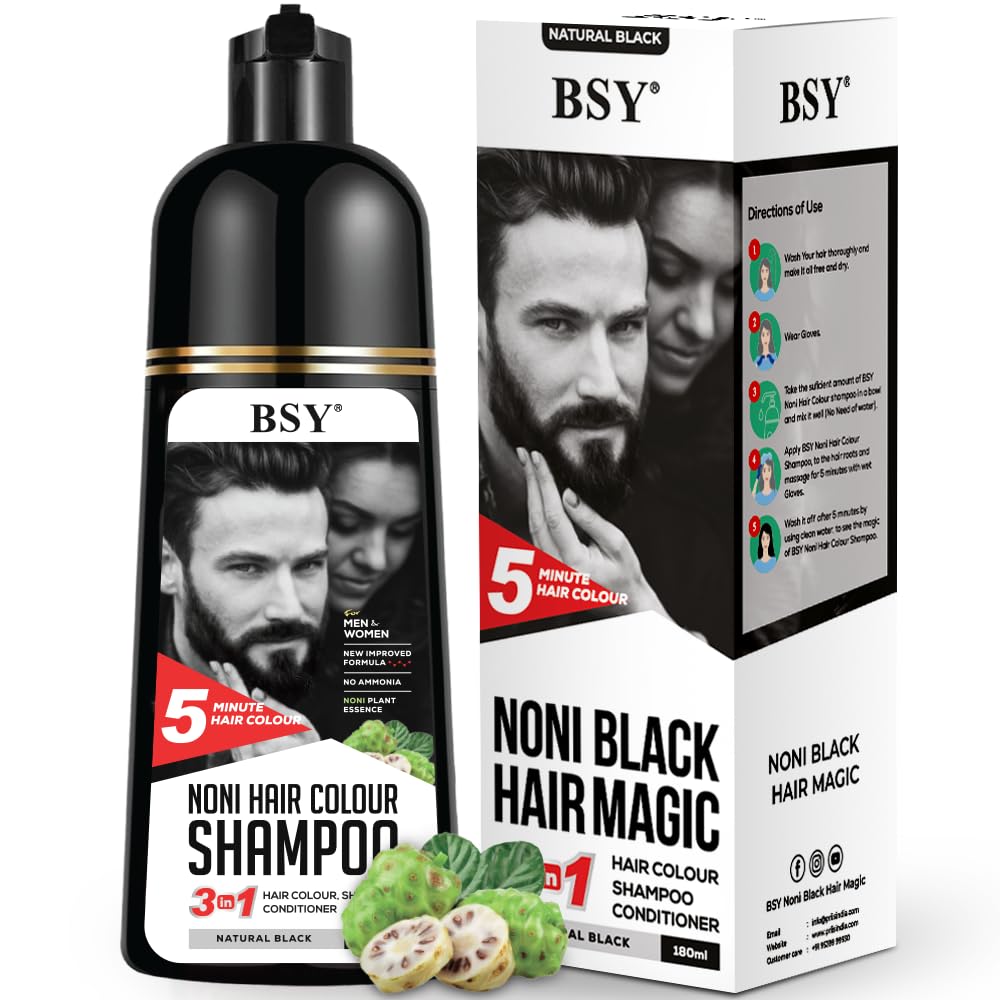 Bsy Noni Hair Color Shampoo - 6 Fl Oz, No Ammonia, Natural Black, 3-In-1 Hair Dye