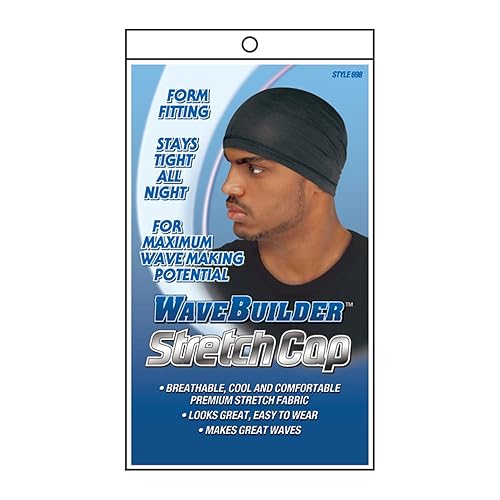 Wavebuilder Stretch Cap - Breathable Fabric For Smooth Hair Waves, Black