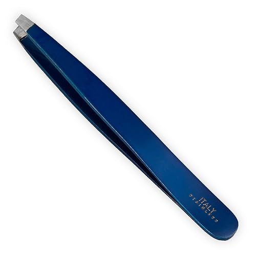 REFINE Deluxe Slant Tip Tweezers - Stainless Steel Eyebrow Shaping Tool, Blue, 1 Count