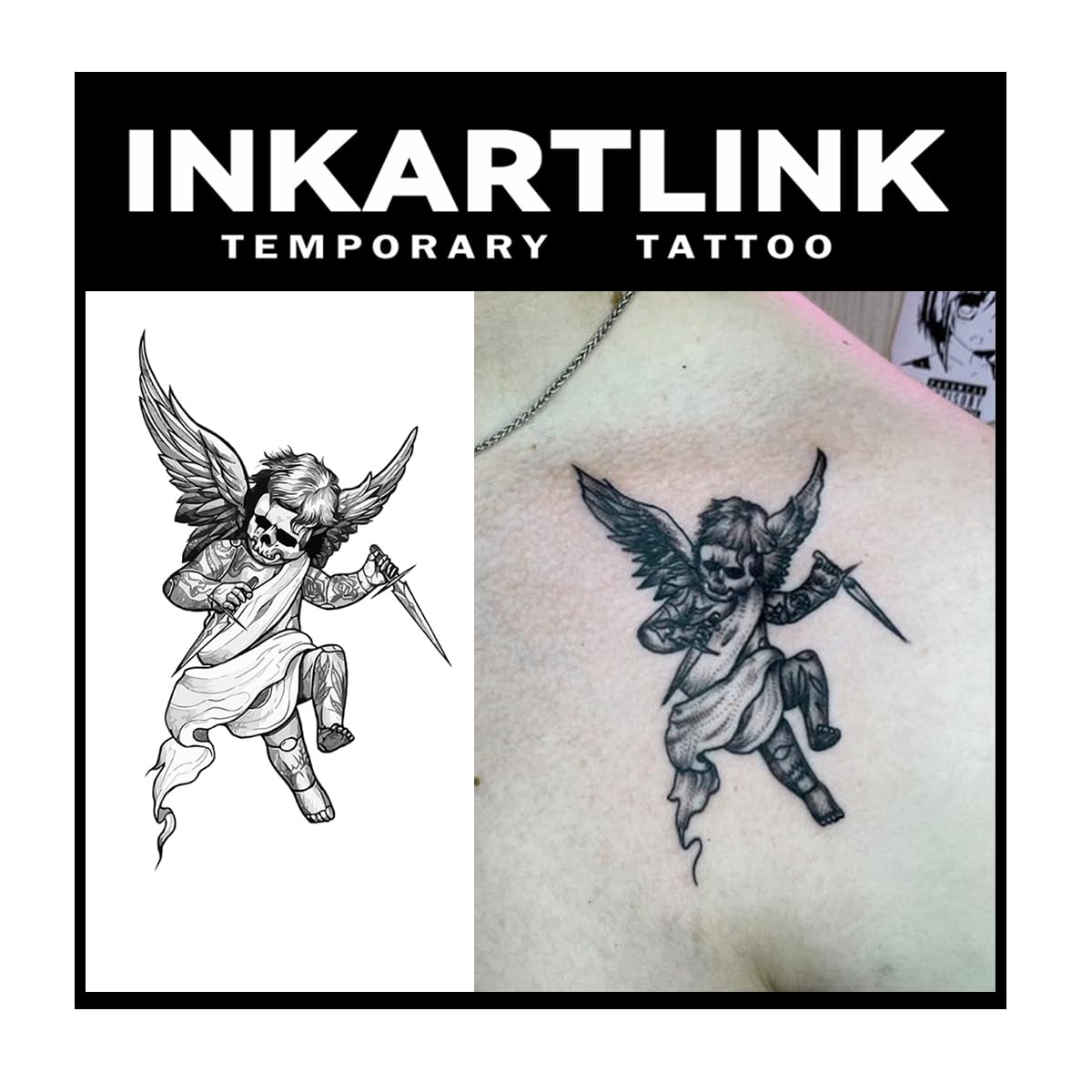 Inkartlink Assassination Angel Semi-Permanent Temporary Tattoo - Waterproof, Realistic, Lasts 1-2 Weeks