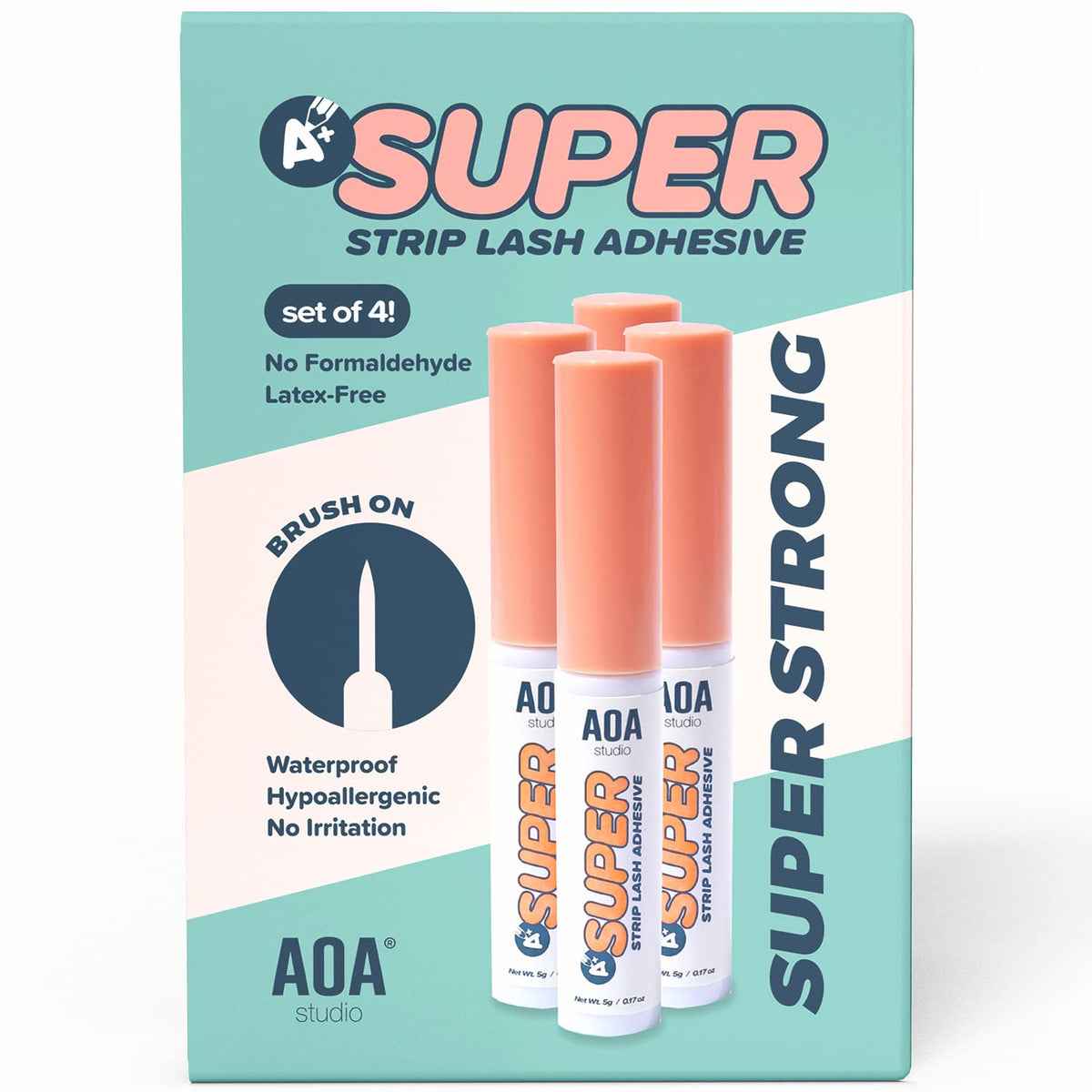 Aoa Studio Strip Lash Adhesive 4Pcs - Strong Hold, Waterproof, Latex Free, Quick Dry, 0.17Oz