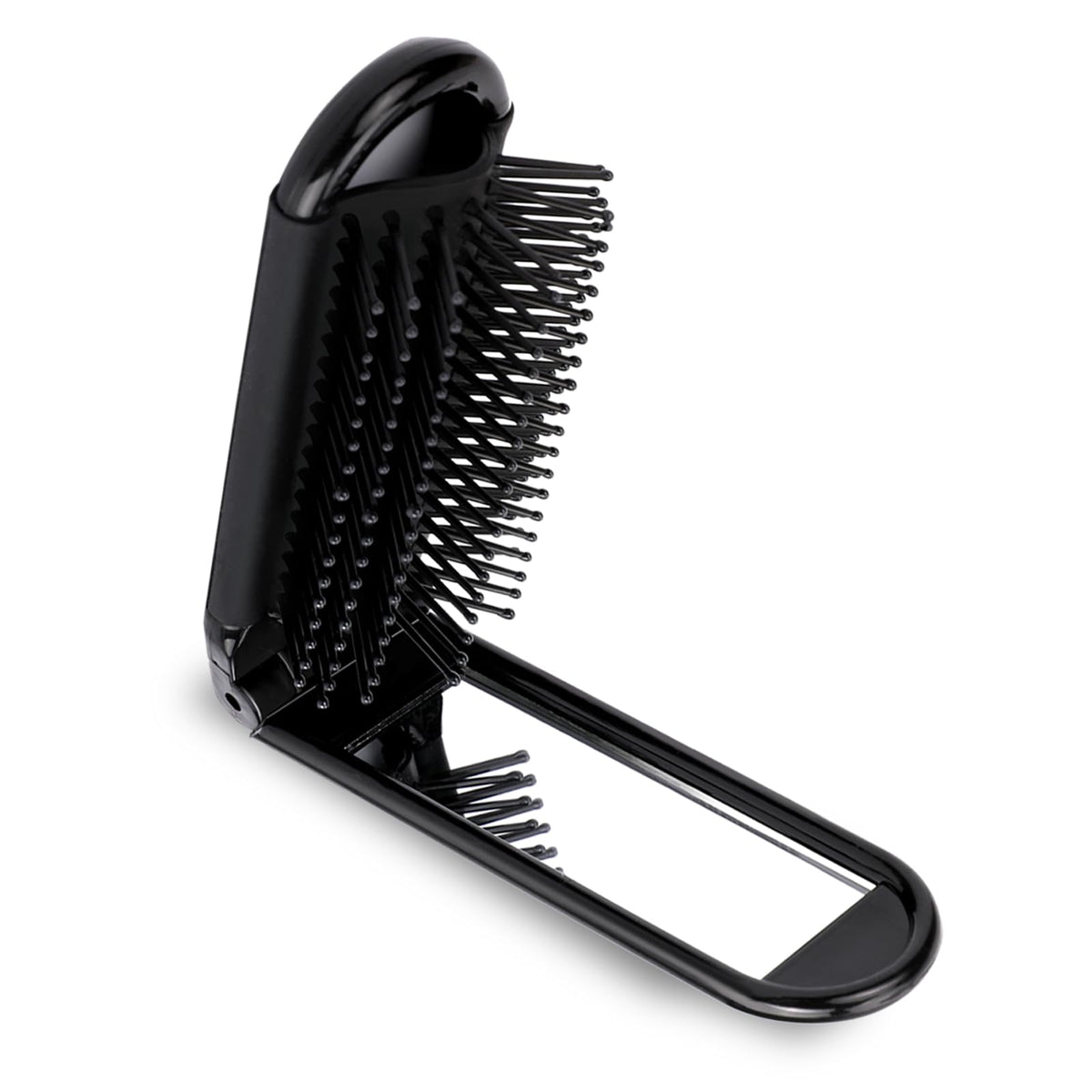 Mozeat Lens Portable Travel Hair Brush With Mirror, Compact Foldable Design, Black