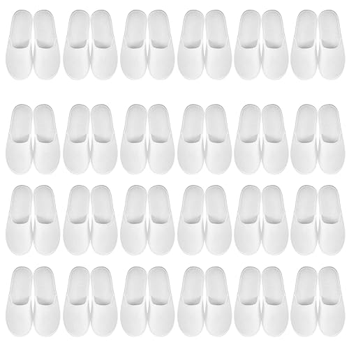 Geyoga 24 Pairs Disposable Cotton Slippers For Guests - White Medium Hotel Spa Travel