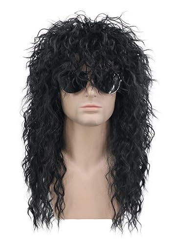 Karlery 70S 80S Rocker Mullet Wig - Long Curly Black Party & Halloween Costume Wig