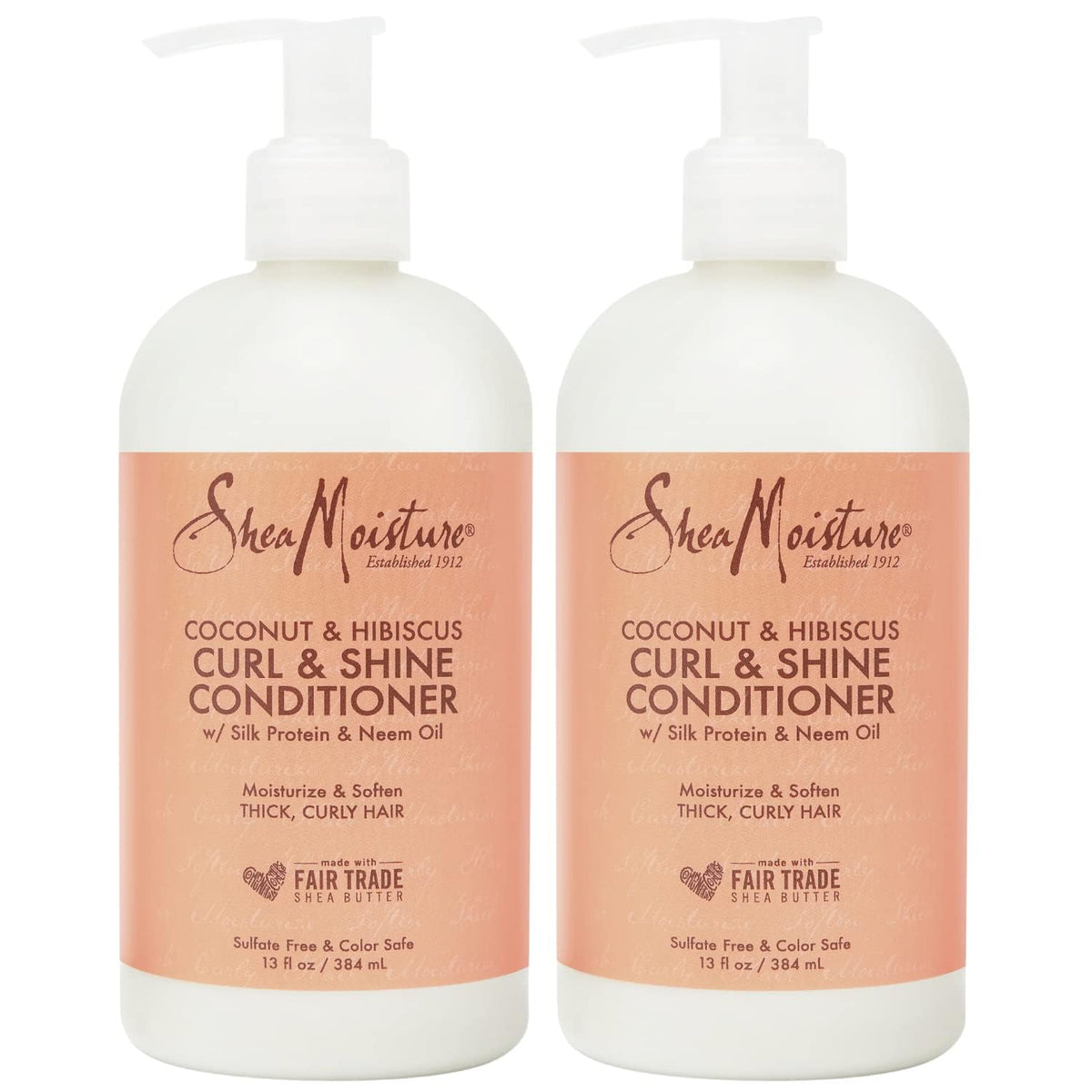 SheaMoisture Coconut and Hibiscus Curl & Shine Conditioner with Silk Protein & Neem Oil 13 oz - Thick, Wavy & Curly Hair - Value Double Pack - Qty of 2