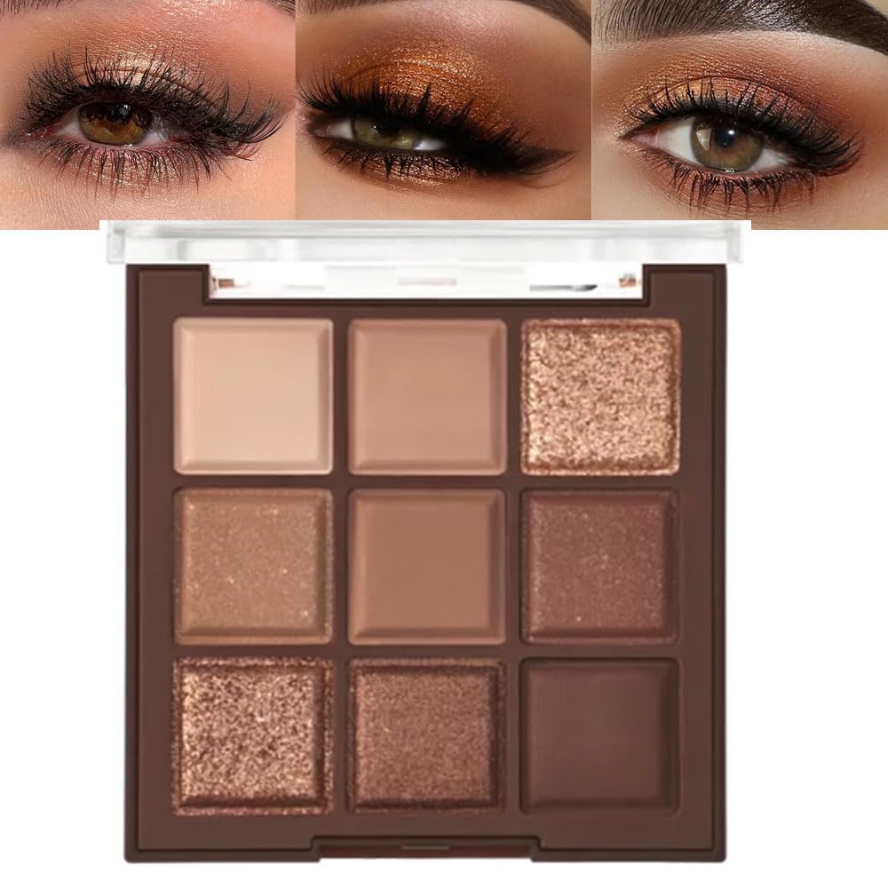 Guantian 9 Color Brown Eyeshadow Palette - Matte & Shimmer Long Lasting Nude Makeup