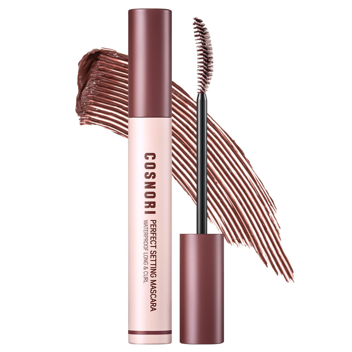 Cosnori Waterproof Mascara - Long & Curl, Rosy Brown, Long-Lasting, Smudge-Proof, 0.