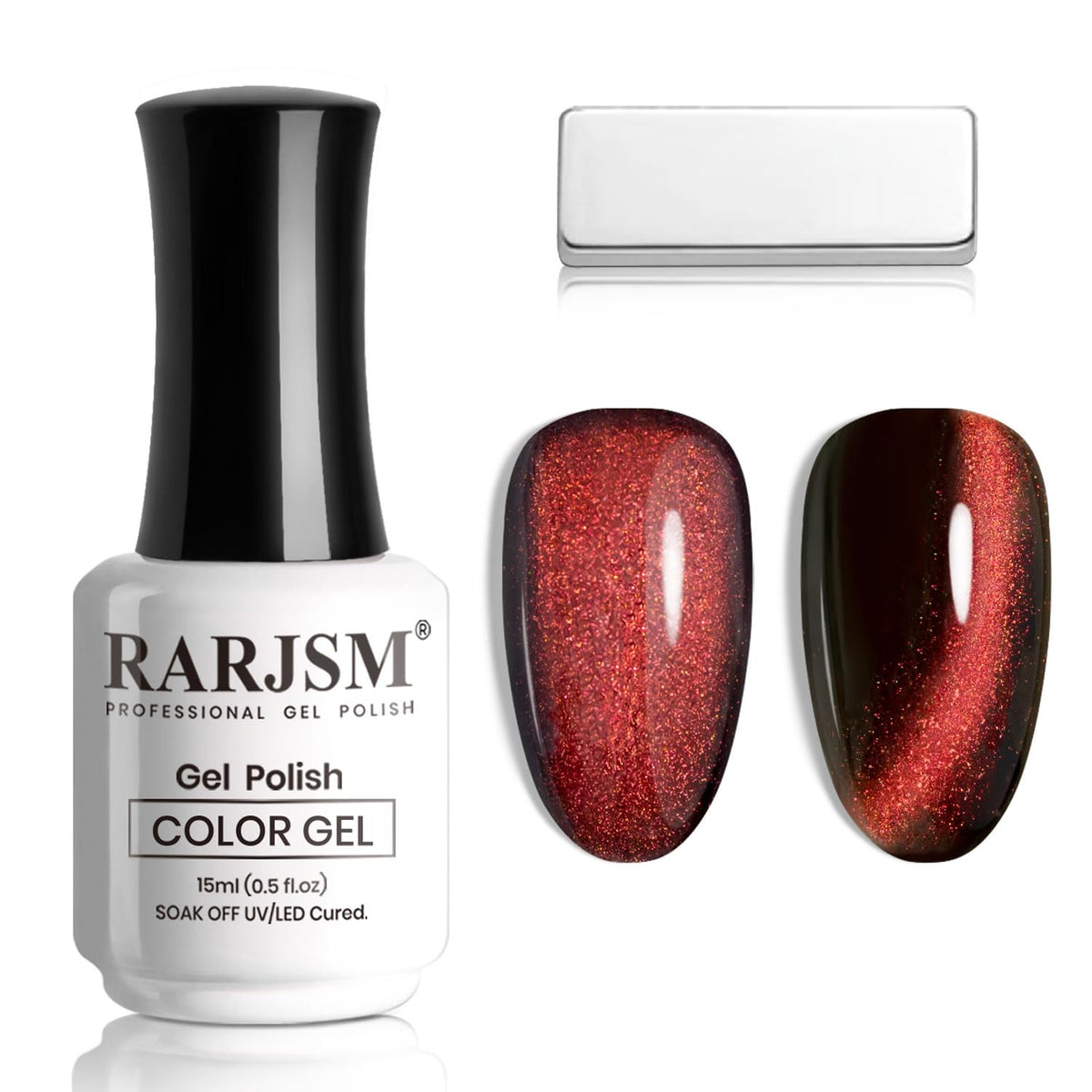 Rarjsm Cat Eye Gel Nail Polish 15Ml - Black Orange Red Diamond Glitter, Uv Led Soak Off