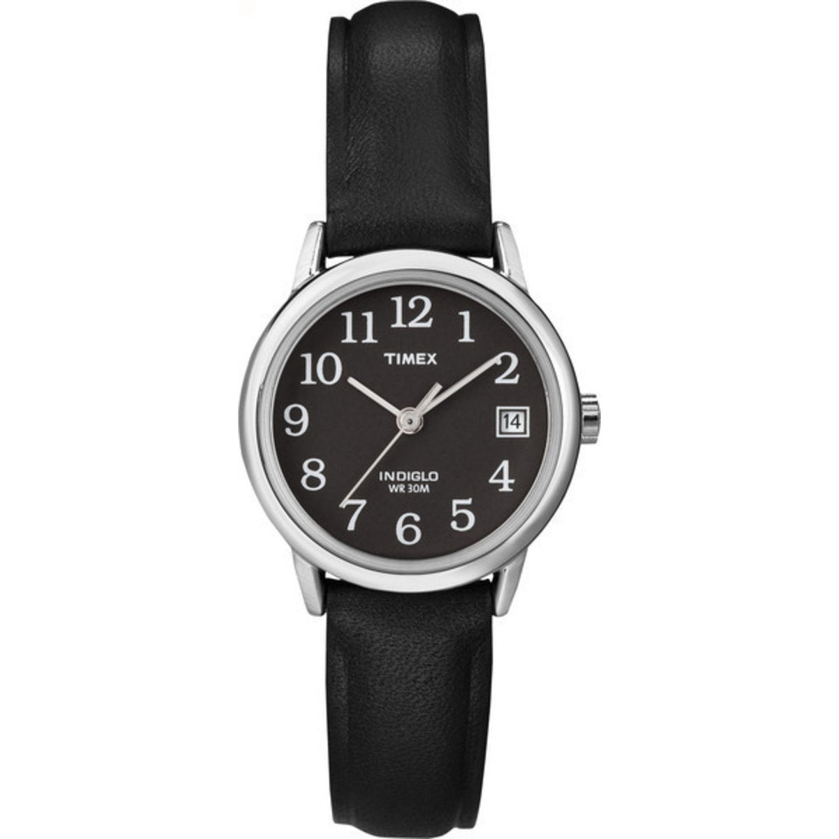 Timex Women'S Easy Reader 25Mm Watch - Silver-Tone Case, Black Dial, Leather Strap