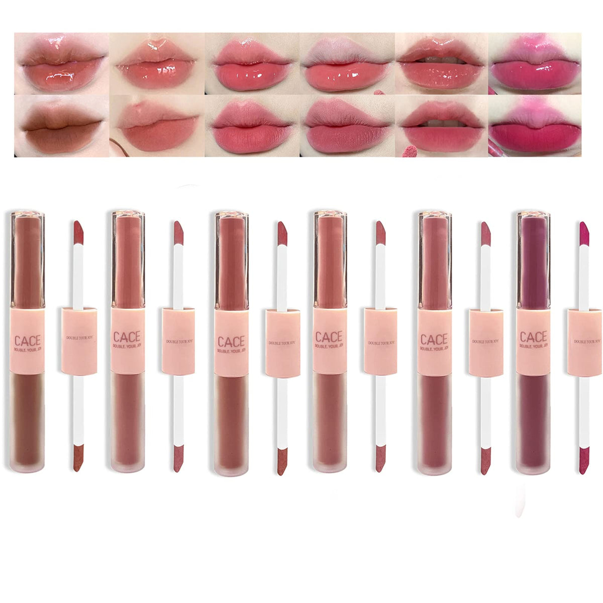 Domality 6 Colors 2-In-1 Lip Gloss Set - Matte Velvet & Mirror Finish, Long Lasting, Hydrating