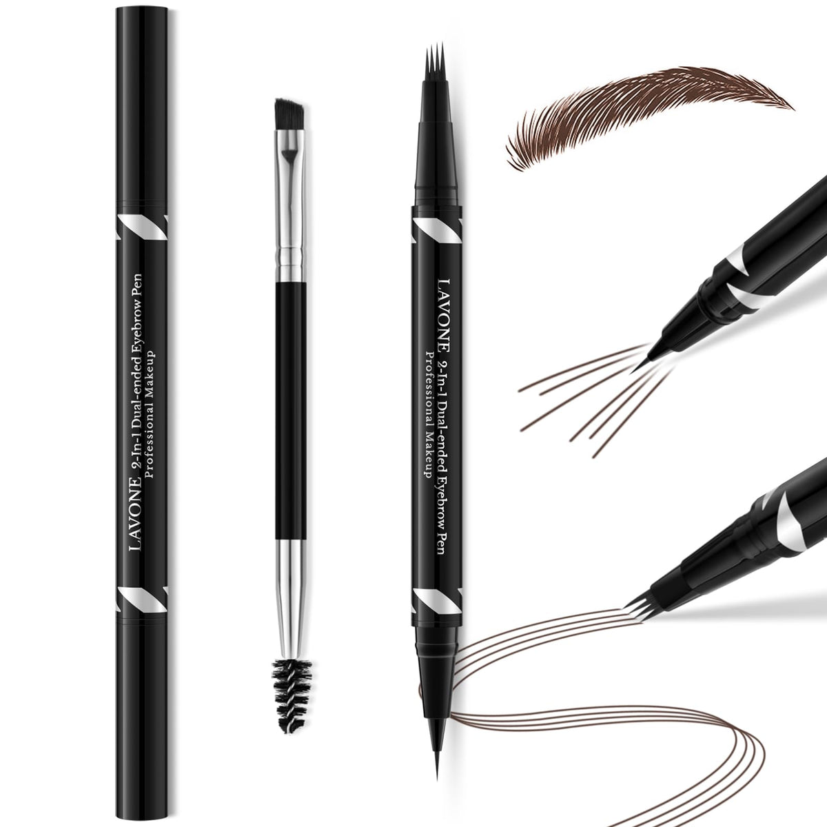 Lavone 2-In-1 Waterproof Eyebrow Pen, Microblading & Ultra-Precise Pencil, Chocolate