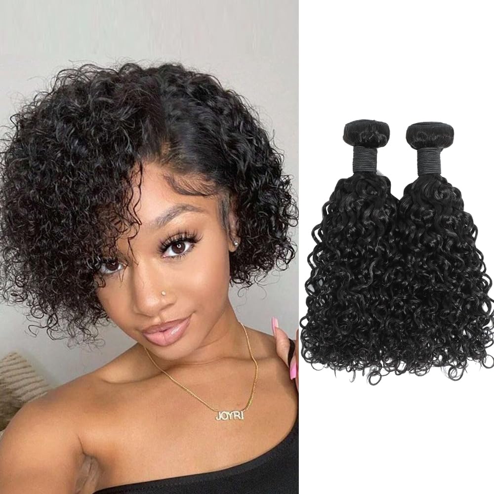 Gemmrnny 2 Curly Bundles Human Hair 10-12 Inch Deep Water Wave Natural Black 12A Brazilian