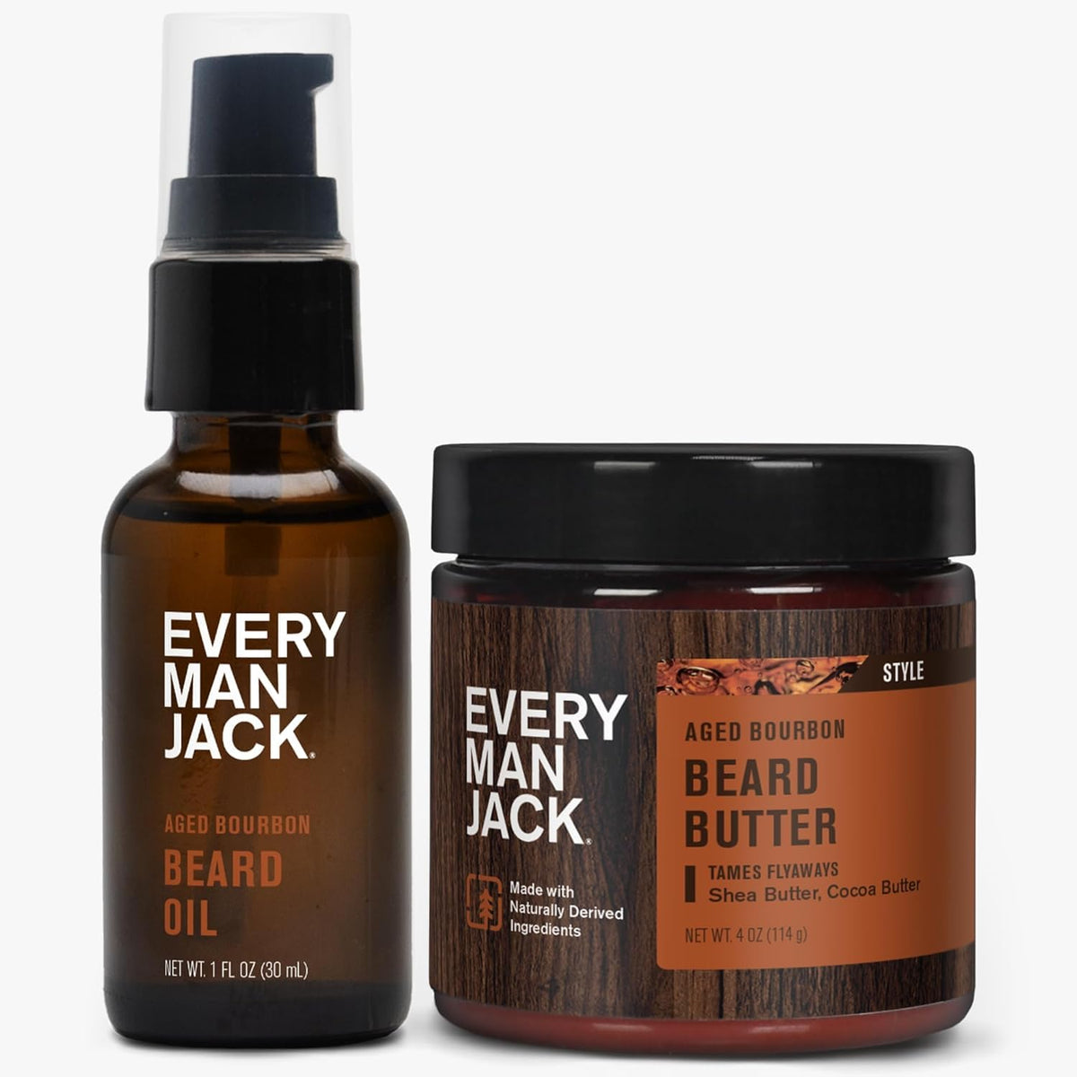 Every Man Jack Beard Oil & Butter Bundle - Aged Bourbon, Hydrates & Styles Dry Beards