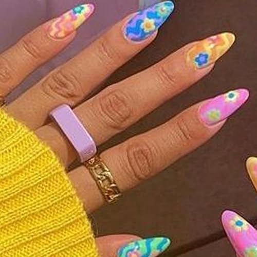 GLAMERMAID Easter Press on Nails - Colorful Matte Gel Short Stiletto Kit, 24 Pcs Full Cover