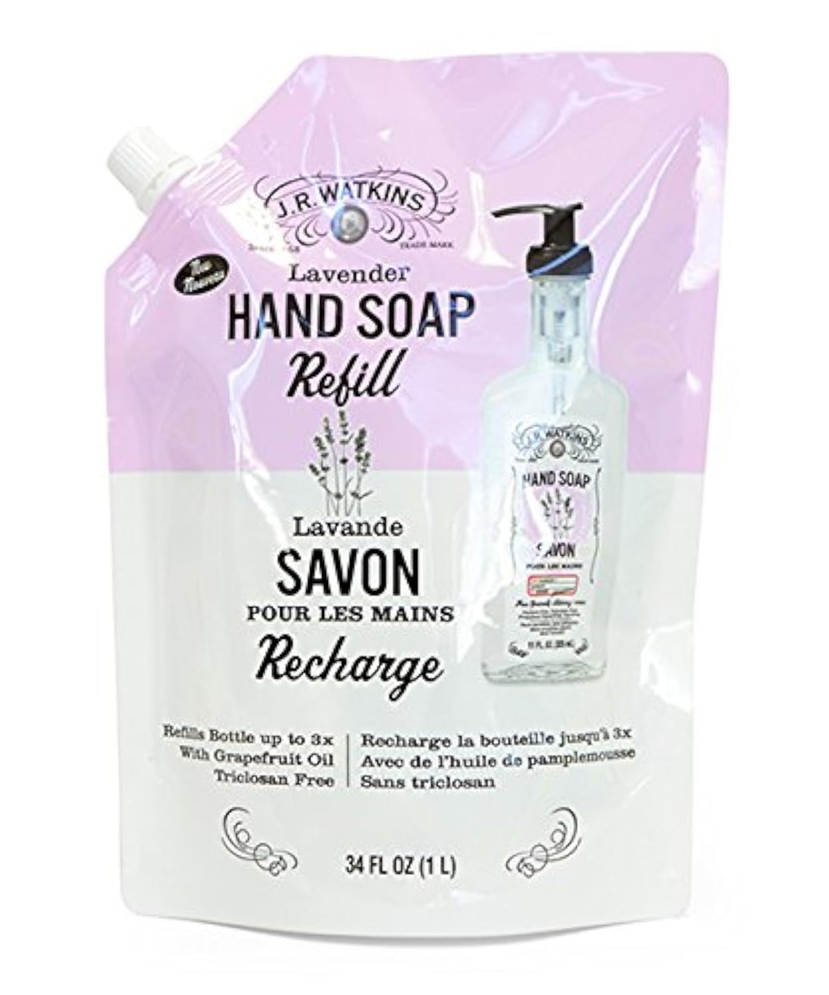 J.R. Watkins Lavender Liquid Hand Soap Refill, 34 Oz - Moisturizing & Gentle Cleanser