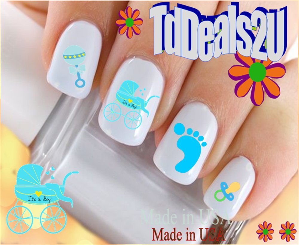 Hipzysticky Baby Boy Blue Rattle Nail Art Decals - Salon Quality Waterslide Stickers