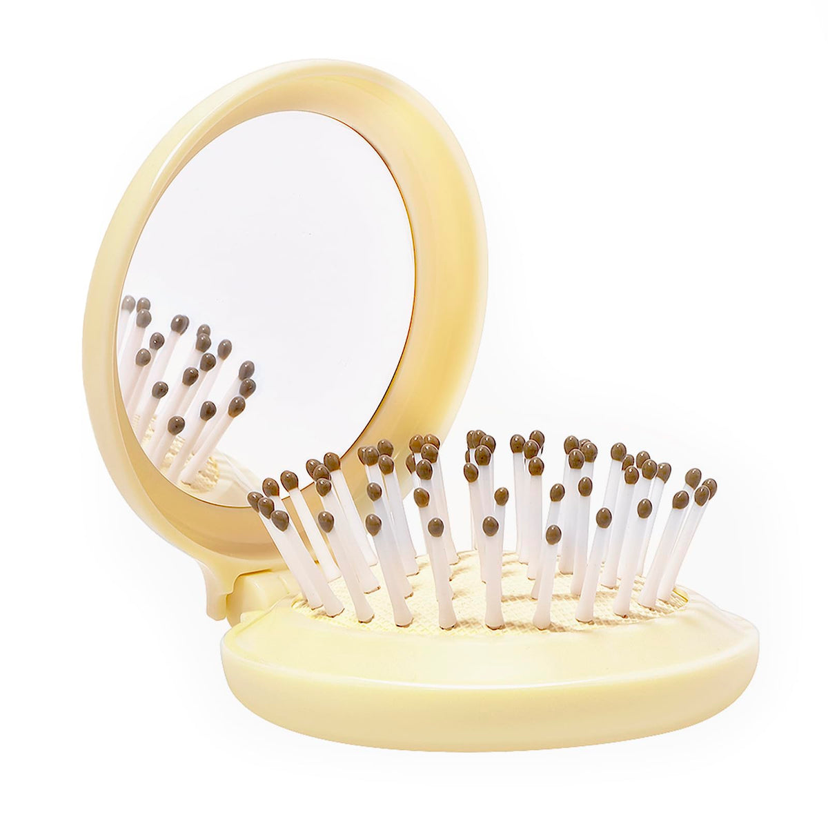 Arthaxi Compact Hair Brush With Mirror - Mini Folding Purse Brush In Baby Yellow, Perfect Gift