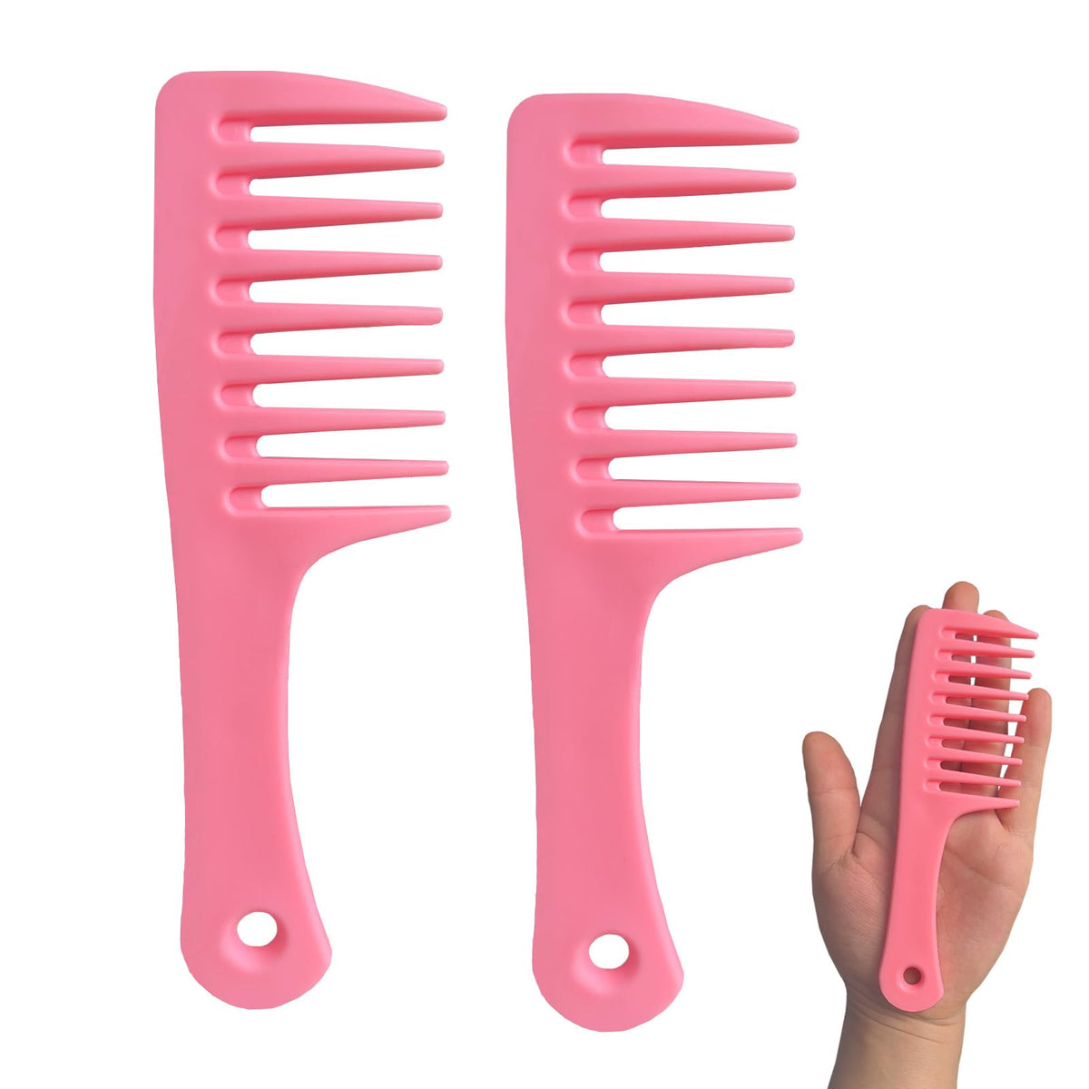 Denlydom Mini Hair Combs 2 Pack - Pink Wide Tooth Detangling Comb For Curly & Wet Hair