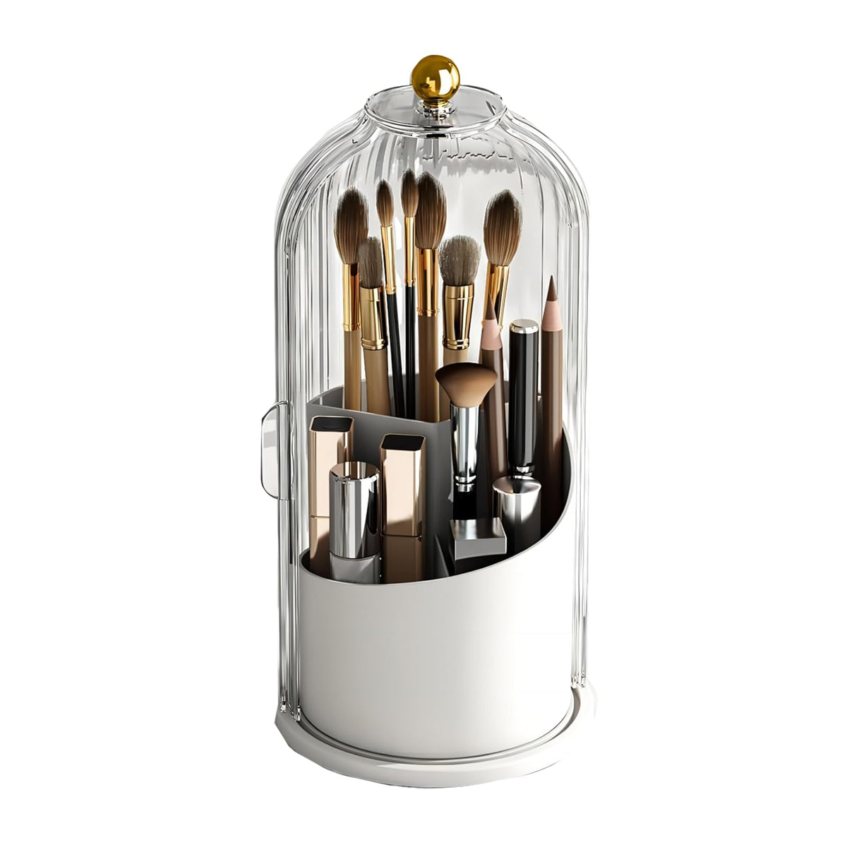 Zufudo 360° Rotating Makeup Brush Holder - Clear Dustproof Organizer For Vanity & Bathroom