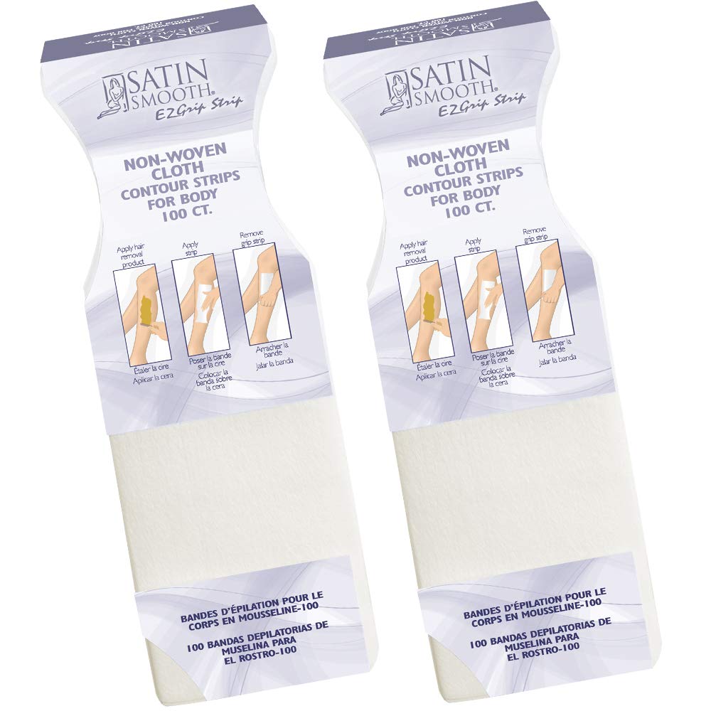 Satin Smooth Ez Grip Non-Woven Body Waxing Strips, Premium Quality, 100 Ct (2 Packs)