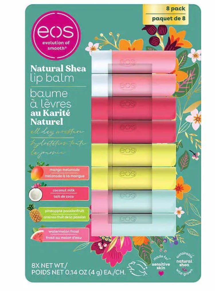 Eos Natural Shea Lip Balm Stick 8-Pack - Mango Melonade, Coconut Milk, Pineapple Passionfruit, Watermelon Fros