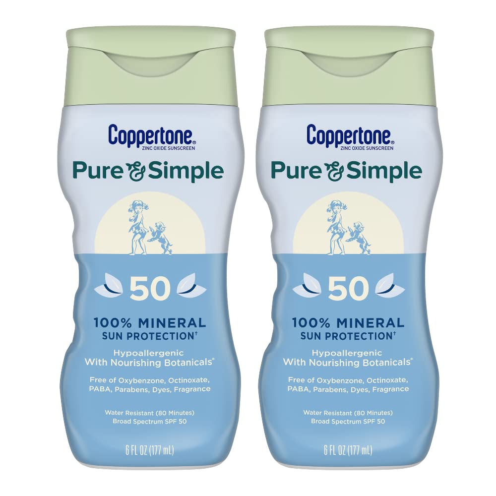 Coppertone Pure And Simple Sunscreen Lotion Spf 50, Zinc Oxide, 6 Fl Oz, Pack Of 2