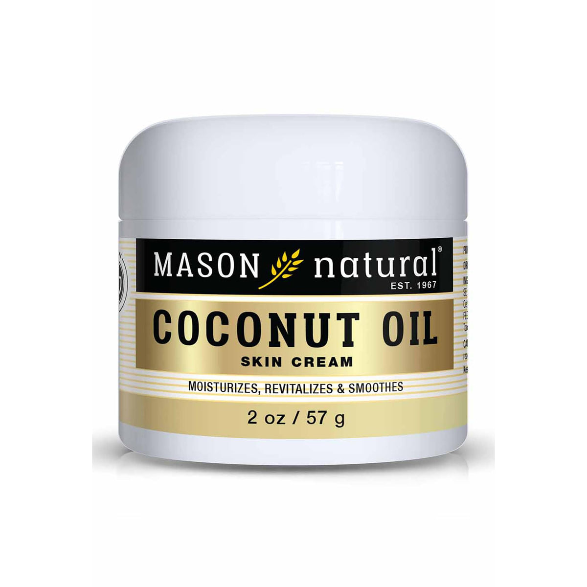 Mason Natural Coconut Oil Skin Cream - Nourishing Body Moisturizer, Paraben Free, 2 Oz