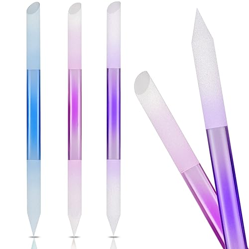 Mudder 3-Piece Glass Cuticle Pusher & Nail File Set - Dual Ended Manicure Tools (Pink, Blue, Purple