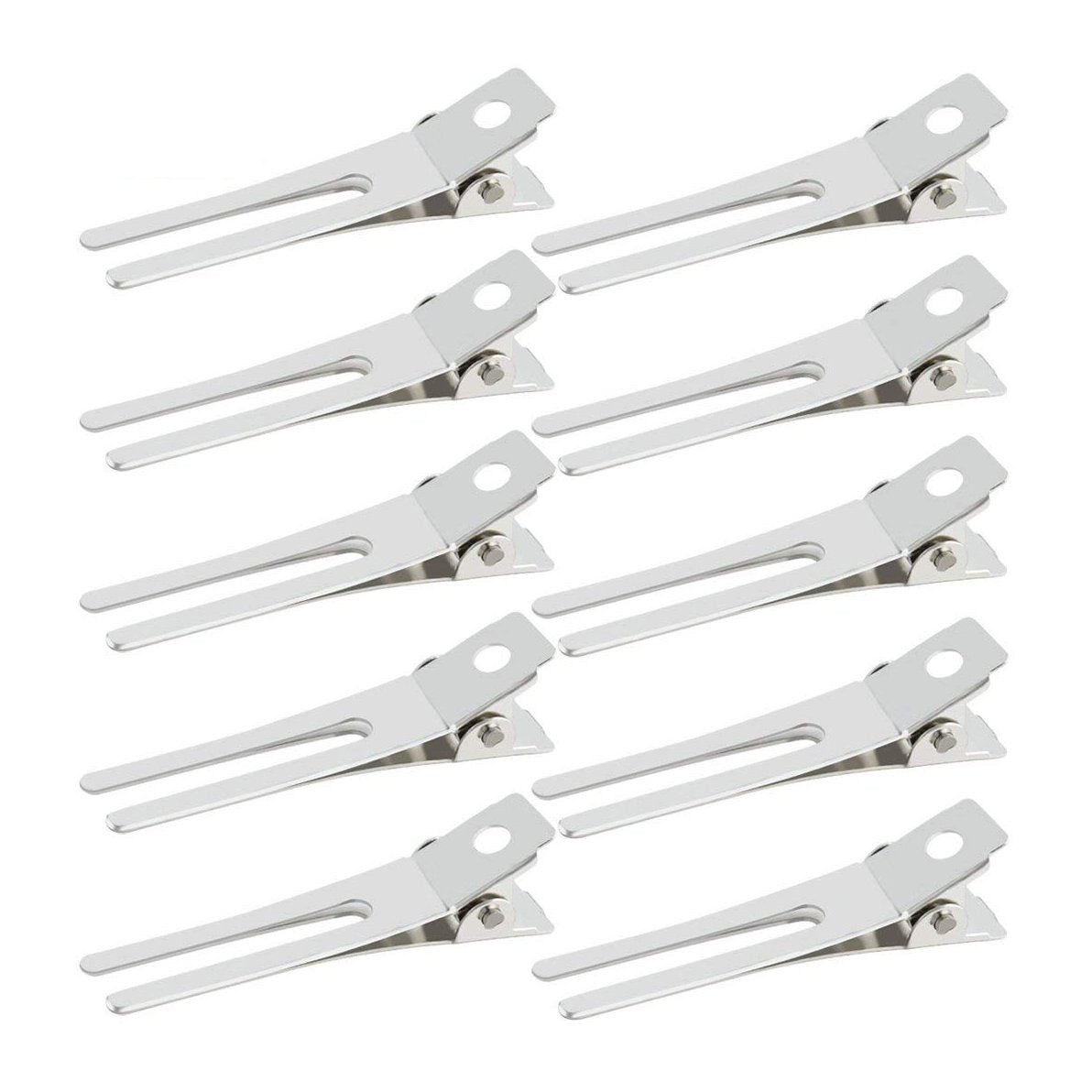 Wobe 50pcs Double Prong Curl Clips - Silver Metal Hairpins for Styling, Salon & Barber Use